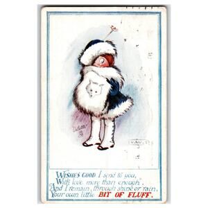 Raphael Tuck WWI Postcard Bit of Fluff Child Fur Coat King George V Stamp 1915